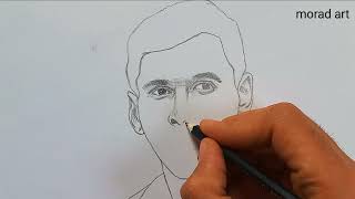 How to draw Lionel Messi's face with a pencil, step by step