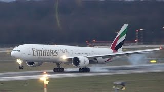 ✈Boeing 777-300ER Emirates beautiful landing at Düsseldorf Airport