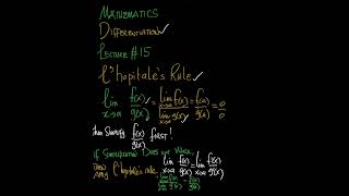 DIFFERENTIATION || L’HOPITALE’S RULE | Lecture 15 | #calculus | #maths