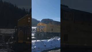 Union Pacific train in Truckee in the snow.