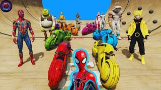 COLORFUL SUPER BIKES AND SPIDER-MAN TAKE ON THE MEGA RAMP ADVENTURE! 🌟🚗 | GTA V