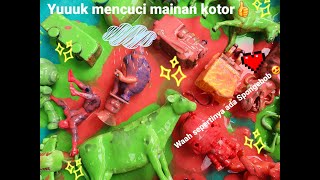 Mencuci Mainan Berlumpur Merah Hijau | avenger, spiderman, spongebob, pesawat, thomas, harimau