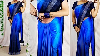 Party wear designer saree draping easily/How to wear satin silk saree Perfectly/farewell saree