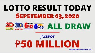 ALL DRAW PCSO Lotto Result September 03 2020 | 2D, 3D, 6/45 and 6/58 Winners Summary