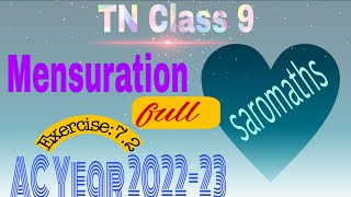 TN Class 9 |Chapter -7| Mensuration 👍|Exercise 7.2(full)😀| Explained in Tamil 🔑|2022-23