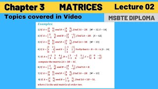 Matrices  Lec 2 (Chapter 3) || MSBTE Diploma || 1st Sem || Basic Mathematics || by Darshan Academy