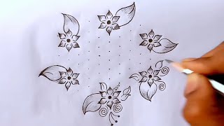 11*6 dots easy flowers rangoli design || creative flowers rangoli || chukkala muggulu