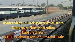 05489 Sitapur Lucknow Special train Departure view from Khairabad || Xing with 05088