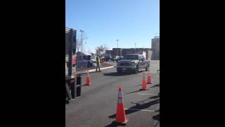 The Hell's Angels bringing in a flatbed of food