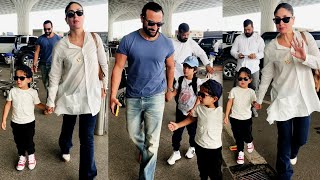 Kareena Kapoor And Jeh Ali Khan Twinning At Airport With Saif Ali Khan And Taimur Ali Khan