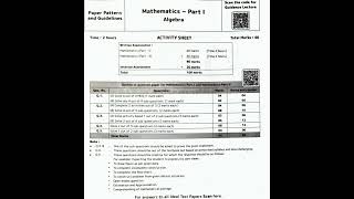 Mathematics - Part 1 Algebra Paper pattern 2022-23 SSC Question Marks With option