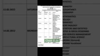 Class 12th First Revision test time table 2022.