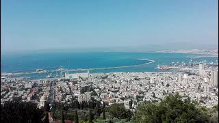 View from Mt. Carmel over the Baháʼí gardens and the bay of Haifa, Israel