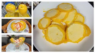 आम से बनाई बिना गैस जलाए टेस्टी आइसक्रीम stuffed Mango ice-cream🥭 10 minutes m banne vali ice-cream