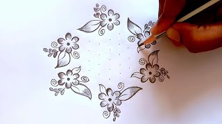 11*6 dots easy flowers rangoli || creative rangoli design || chukkala muggulu