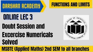 Functions Exercise Numericals || Online Lecture Video 3 || Sem 2 Maths || MSBTE