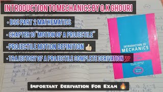 Projectile Motion | Trajectory Of Projectile Derivation | Bsc Maths Chapter 10 Motion Of Projectile