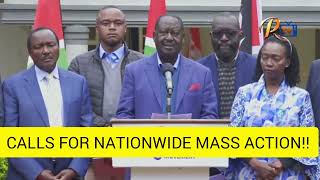 Azimio leader Raila Odinga calls for mass nationwide Mass action during Saba Saba.