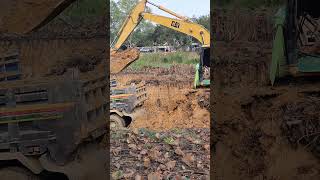 Excavator CAT Digging Mud To Make Pond Part 1