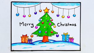 christmas drawing/christmas tree drawing/merry Christmas drawing/christmas drawing easy steps