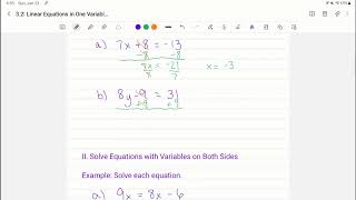 3 2 Linear Equations in One Variable Part 1