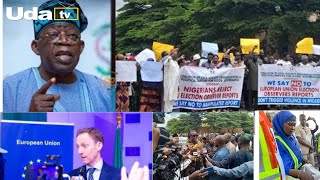 Tinubu's Victory: Protesters Storm Abuja EU Office, Demand Withdrawal Of Election Report.