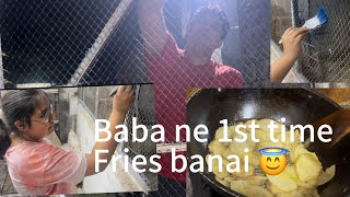 BABA NE 1st TIME FRIES BANAI OR MENE OR BABA NE AJ PHIR PAINT KIYA😇|#funny#familyvlog#mostviral#MMR😇