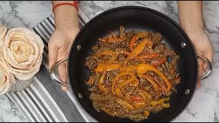 easy healthy delicious stir fry beef with pepper, onions and special sauce 😋 👌