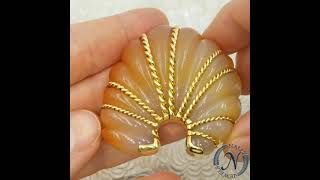 Vintage Seaman Schepps Cornelian Seashell Brooch in 18k Yellow Gold