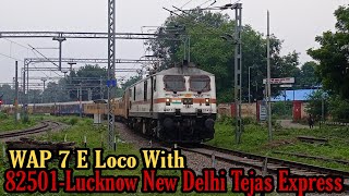 WAP 7 Electrical Locomotives With 82501-Lucknow NewDelhi Tejas Express Departure Lucknow Outer