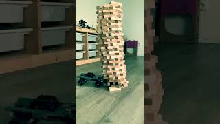 Jenga Tower Demolition Chaos: LEGO Axel #monsterjam #monstertruck #toytruck #jenga #demolitionderby