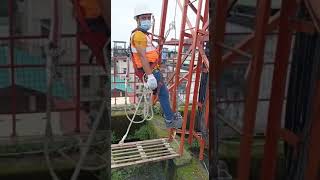 telecom tower safety training , vertical ladder climbing with fall arrester