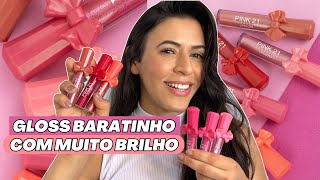 Testando Gloss Labial com brilho da PINK 21 *BARATINHO* por menos de 15 REAIS: TODAS AS CORES