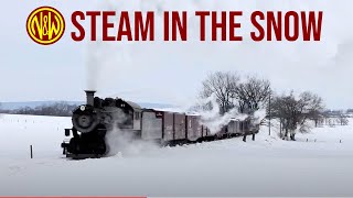 Norfolk & Western "#382" steam locomotive in snow | Virginia Creeper on the Strasburg Rail Road