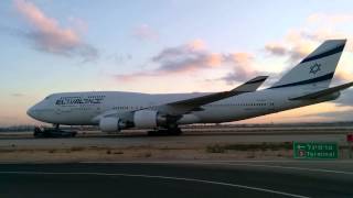 El Al 747 getting towed to Gate