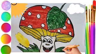 How to Draw a Cute Mushroom.Wie man einen süßen Pilz zeichnet.Hongo lindo.فطر لطيف.かわいいきのこ