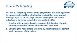 IFAF Training Tape 2021 23 Personal foul Targeting defenseless player Out of the play