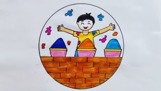 Holi scenery drawing/holi drawing/holi festival drawing/happy holi drawing/holi poster drawing/holi