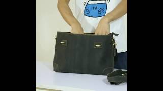 Mens Vintage Leather Messenger Bag for 14 inch Laptop -- Woosir