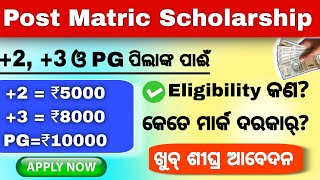 Post Matric Scholarship For +2,+3 And Pg Students। State Scholarship Portal Odisha। Pm Scholarship