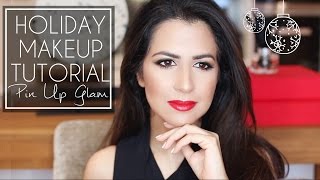 Holiday Makeup Tutorial - Red Lip and Golden Eyes (Glam Pinup Look) | JASMINA PURI