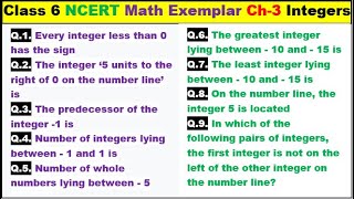 Class 6 Math Ch-3 Q 1 to Q 9 Math NCERT Exemplar Solution|MATH|NCERT|Integers|CBSE|Chapter 3|NCERT