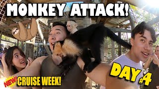 MONKEYS ATTACKED MY DAD!!! Sloths, Monkeys, Iguanas & Horses in Roatan Honduras  Cruise Week DAY #4