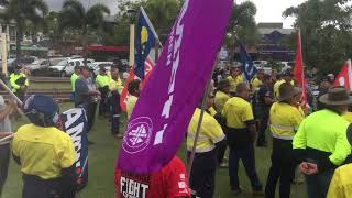 Bundaberg Council staff chant with their unions for fairer pay