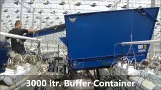 Bio Chopper plant shredder buffer and tipping container in tomato greenhouse crop rotation machinery