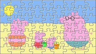 Puzzle de Peppa Pig en la playa con su familia