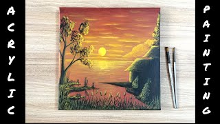 Easy Acrylic Sunset Painting For Beginners /Sunset Landscape Painting/Amrush Art Gallery