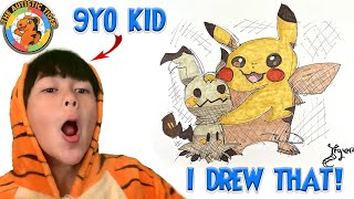 9yo Autistic Savant Draws - Pikachu and Mimikyu | Pokemon