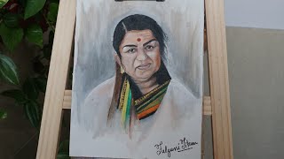 lata mangeshkar 🙏 acrylic work on canvas paper