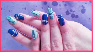 Watch Me Work | Winter Blue Marble Nails | Nail Foil Art